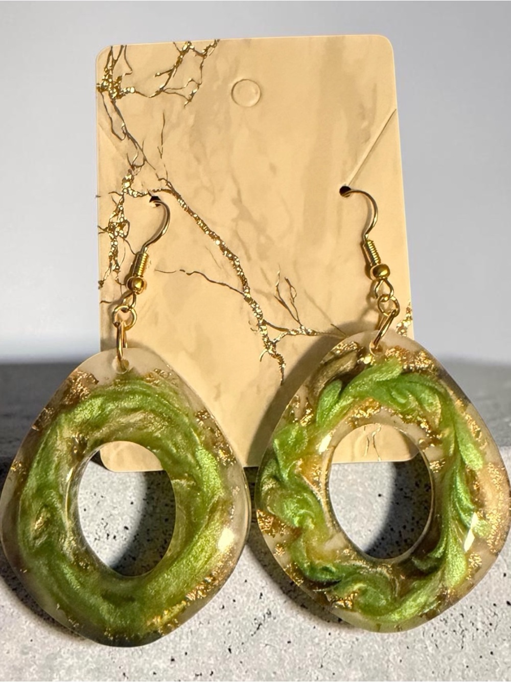 Green and Gold Resin Hoop Earrings for Women